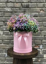 Цветочная композиция из Гипсофила и Розы в шляпной коробке в Тереке Ставропольского края