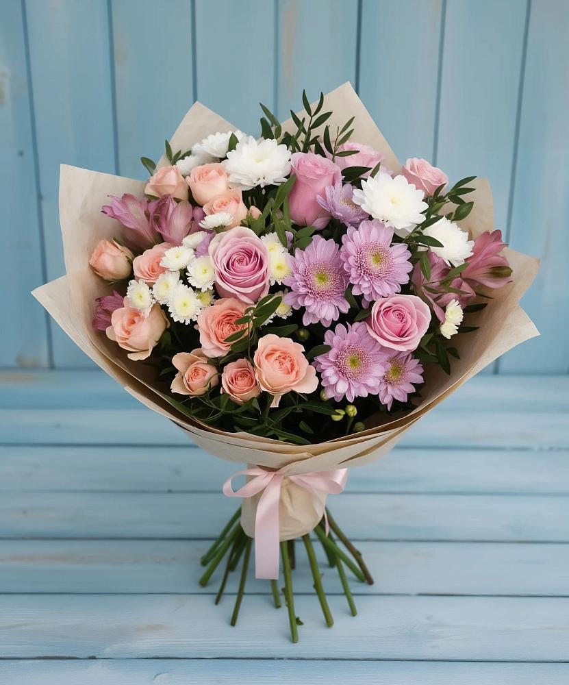 Букет цветов из: Хризантемы, Розы и Альстромерии в Тереке Ставропольского края