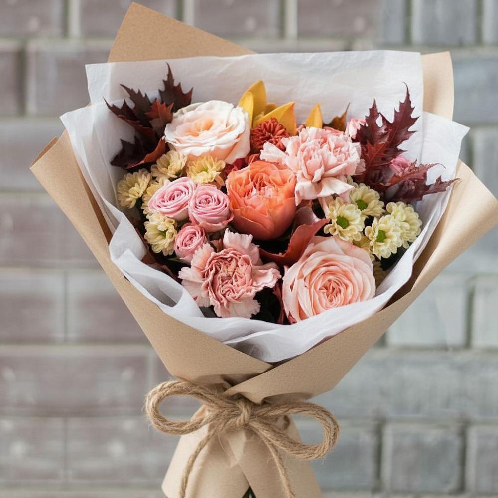 Букет цветов из: Гвоздики, Хризантемы и Розы в Тереке Ставропольского края