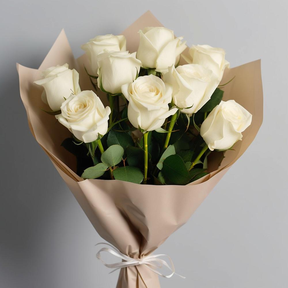 Букет 9 Белых роз Эдлесс Лав в Тереке Ставропольского края