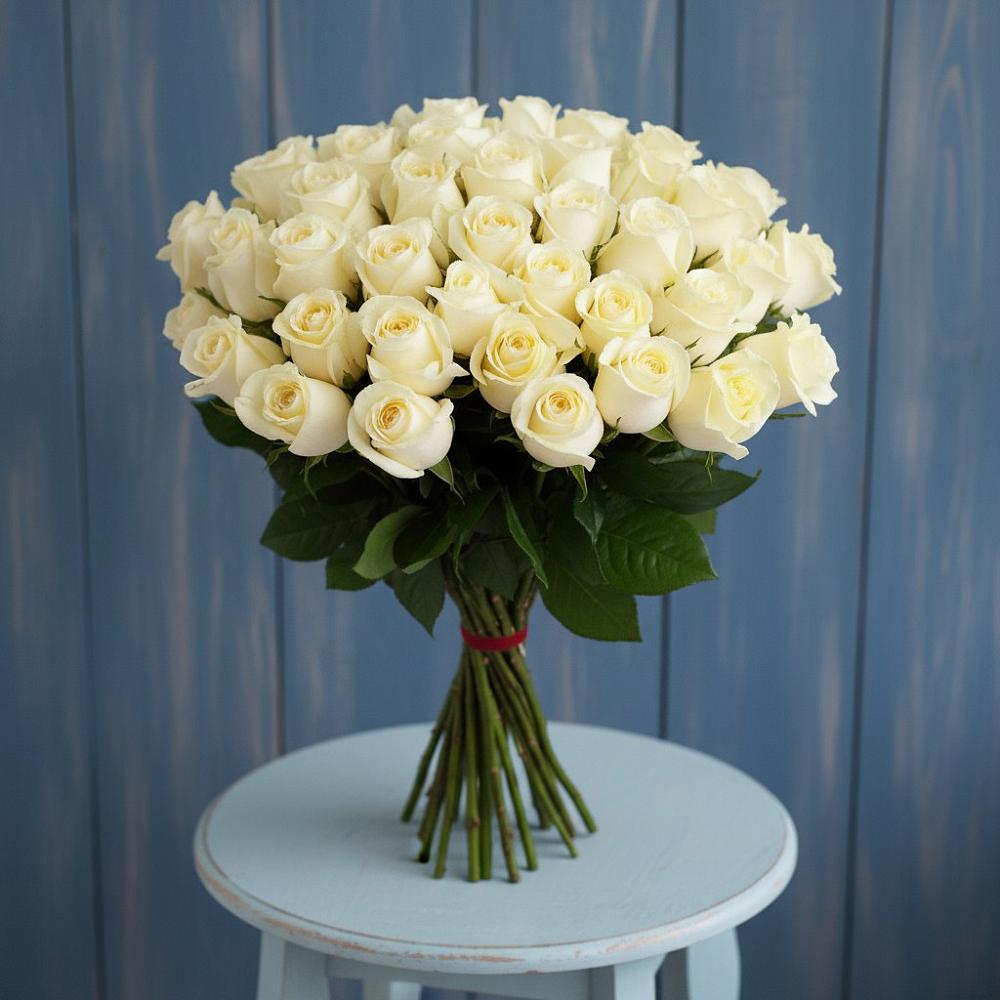 Букет 51 Белая роза Эдлесс Лав в Тереке Ставропольского края