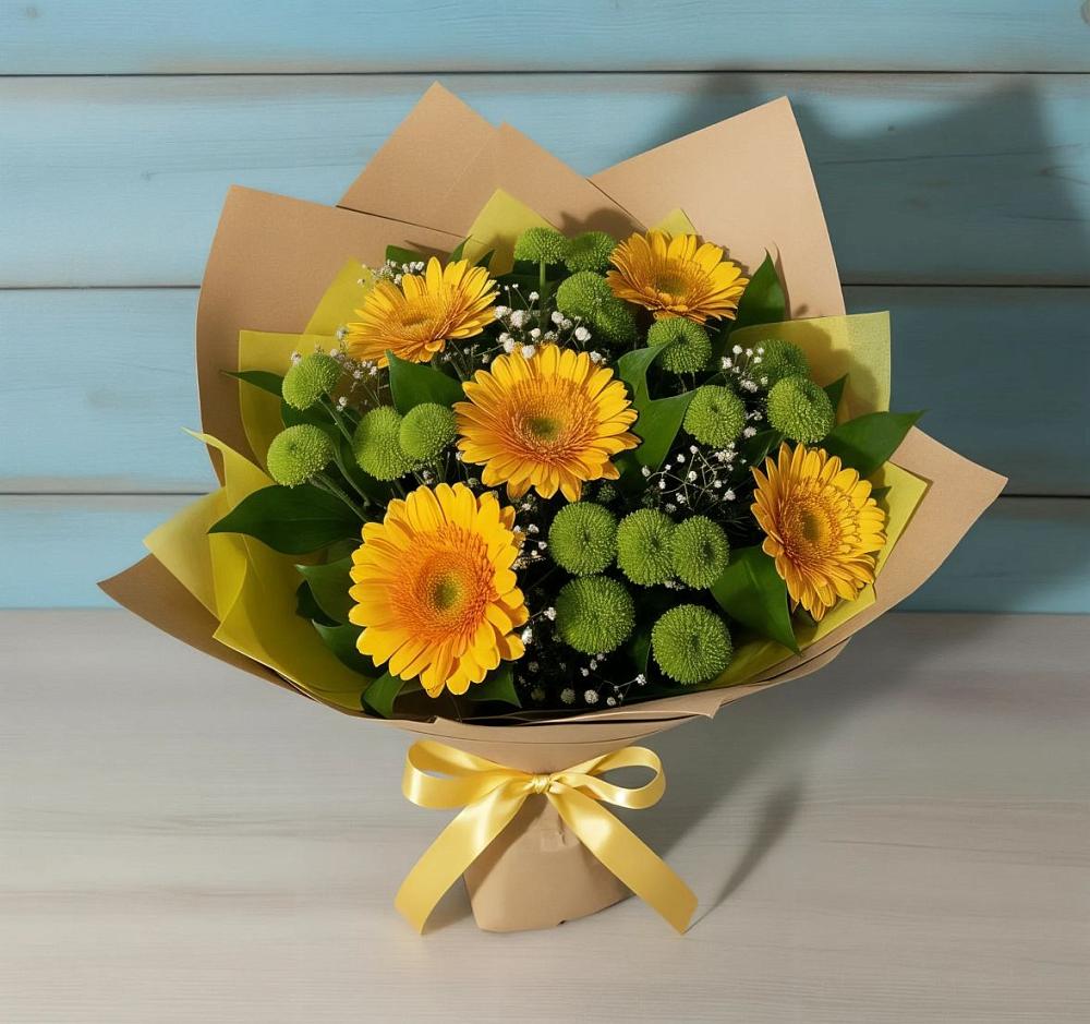 Букет цветов из: Герберы и Хризантемы в Тереке Ставропольского края