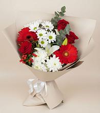 Букет цветов из:  Розы, Хризантемы, Герберы и Лилии в Тереке Ставропольского края