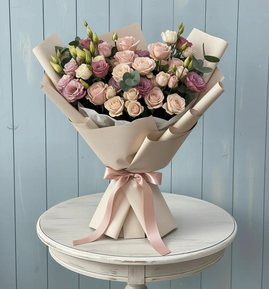 Букет цветов из: Розы и Лизиантусы в Тереке Ставропольского края