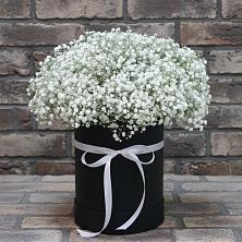 Цветочная композиция из Гипсофила в шляпной коробке в Тереке Ставропольского края