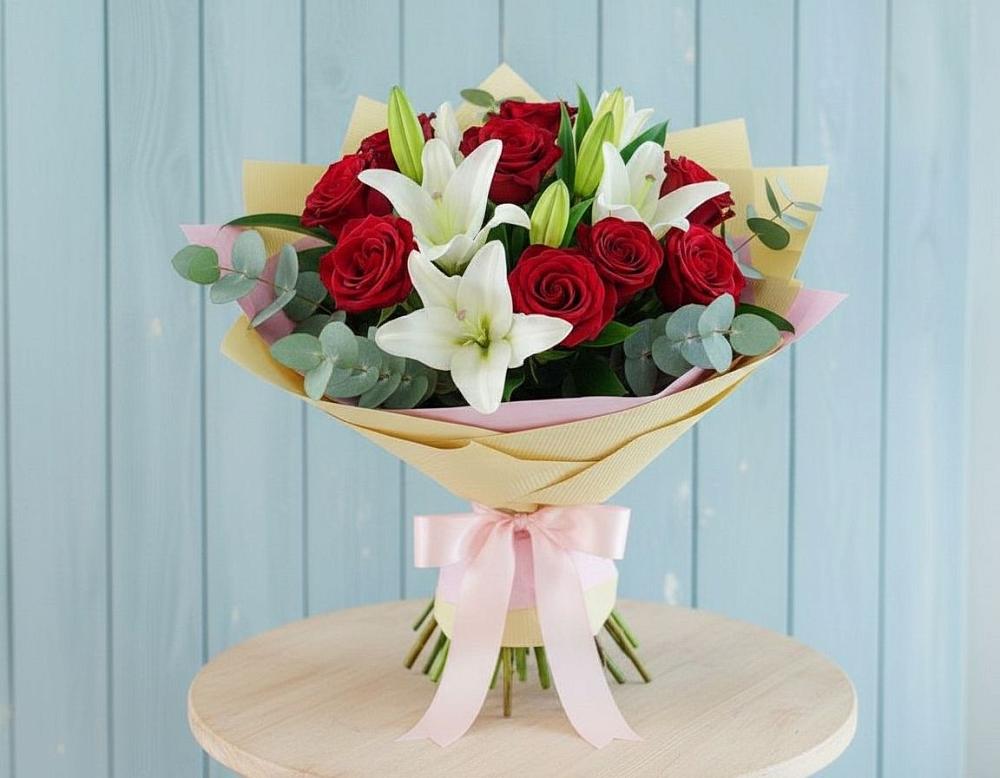 Букет цветов из: Лилии и Розы в Тереке Ставропольского края